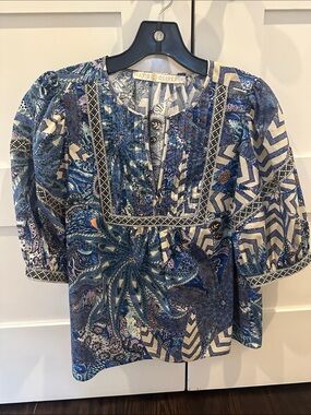 Marie Oliver Blue Multi-Print Boho Blouse